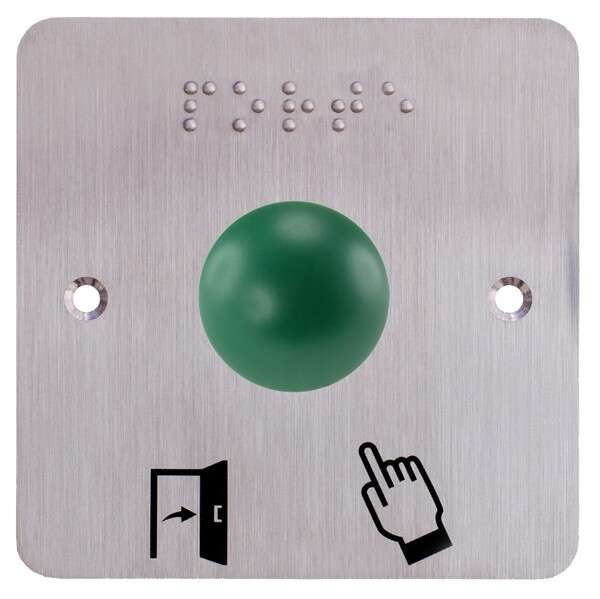 Bouton poussoir dôme vert aluminium sur plaque carrée IZYX