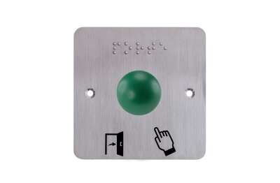 Bouton poussoir dôme vert aluminium sur plaque carrée IZYX